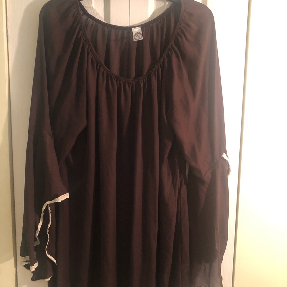 Beautiful brown scoop neck blouse with bell sleeve